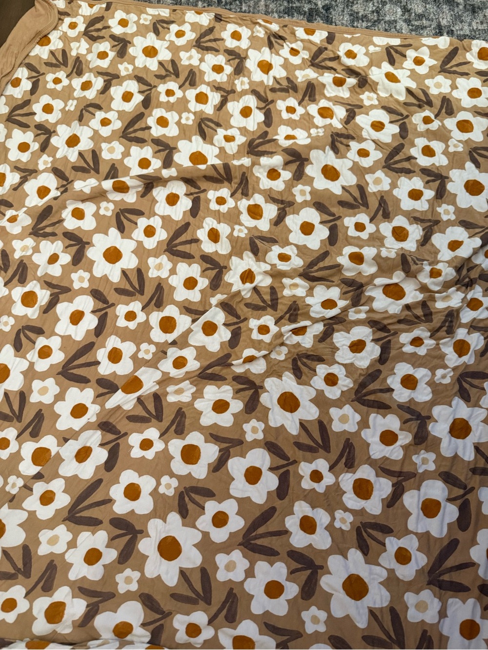 Little Sleepies Tan Floral cloud blanket with White & Mustard Flowers